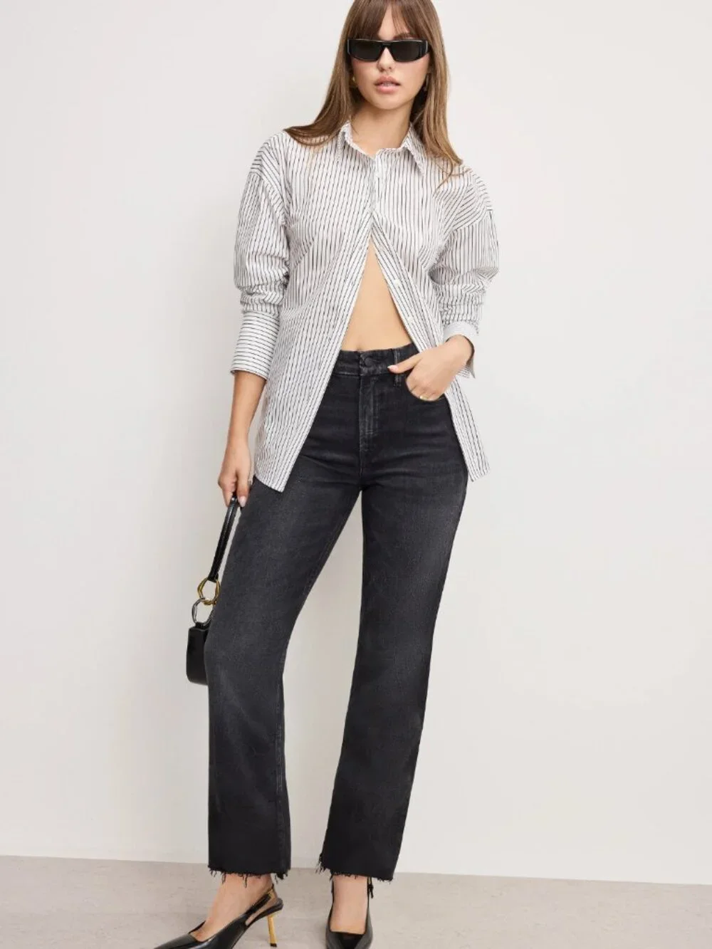 Good American Good Icon High Rise Straight Black Jeans Women's - Size 24W